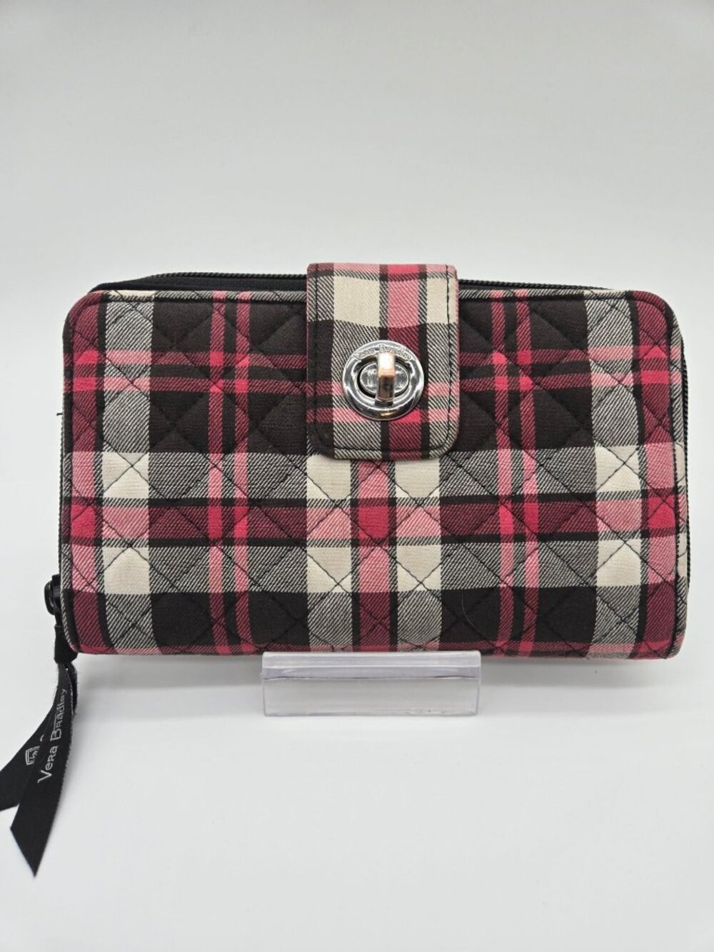 Vera Bradley Fireplace Plaid RFID Turn Lock Wallet Organizer EUC